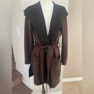 Zara Basic Brown Belted Longline Blazer Jacket | Shawl Collar | Size S
